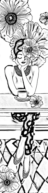 Free colorable bookmarks of a person musing over coffee